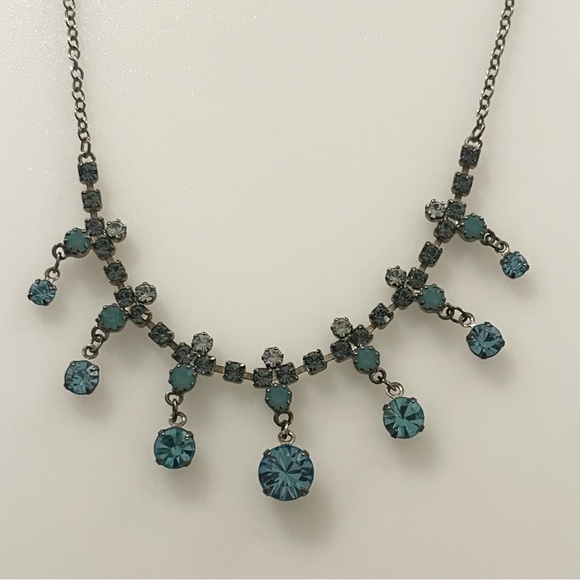 Vintage Blue Prong Set Rhinestone 13” - 16” Necklace - Picture 1 of 16